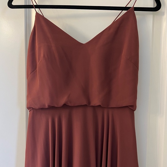 Jenny Yoo Burnt Red Strap Pleated Gown for Weddings - Picture 4 of 5